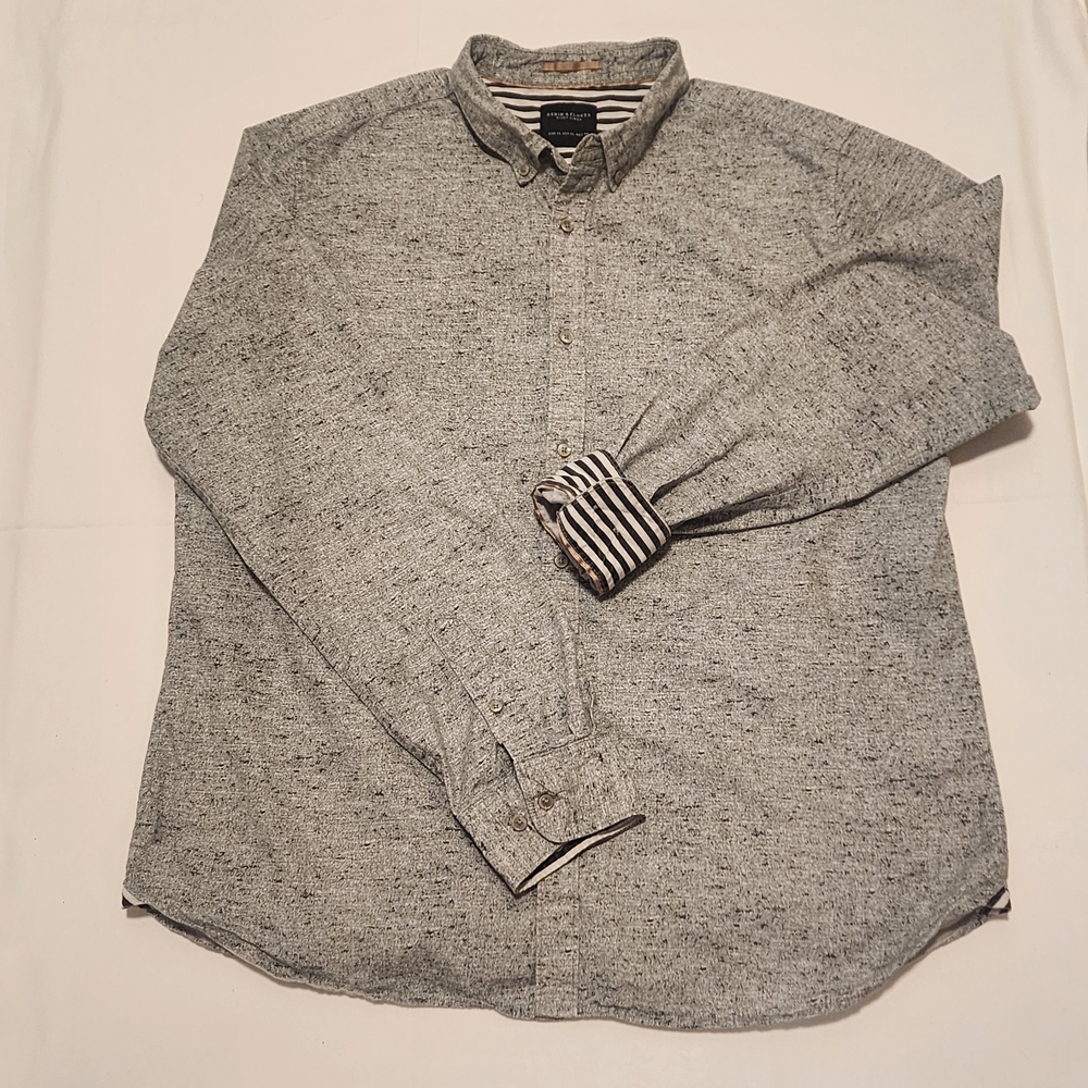 Denim & Flower Ricky Singh Size XL Heathered Gray + Stripe Button-Down Shirt